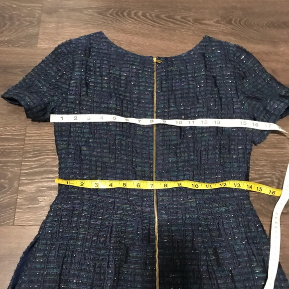 Kay Unger New York Cap Sleeve Blue Tweed Dress 4 - Picture 8 of 9